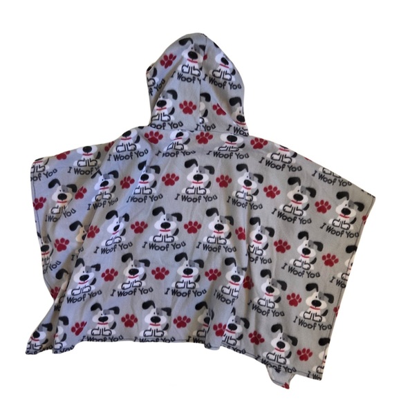 I Woof You! Gray Hooded Dog Print Poncho - Picture 2 of 3